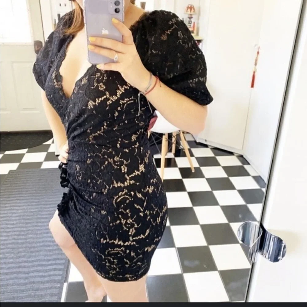 EUC Saylor Balloon Sleeve Black Lace Mini Dress Size Small - Picture 7 of 7